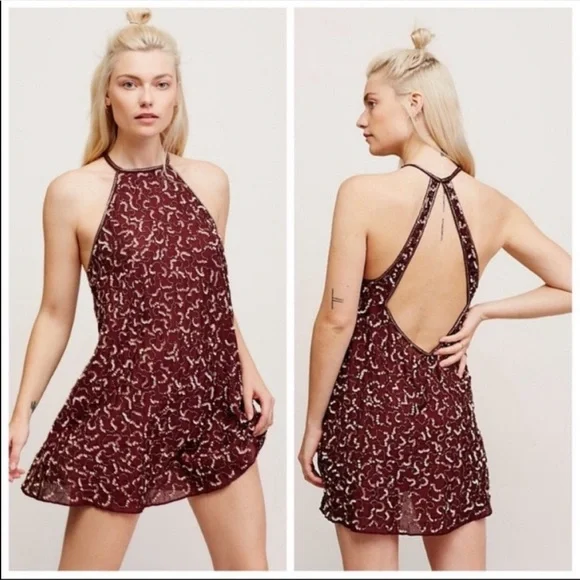 STUNNING RARE Free People Sassy Glam! Sequin Open Back Flying High Mini Dress - Picture 1 of 16